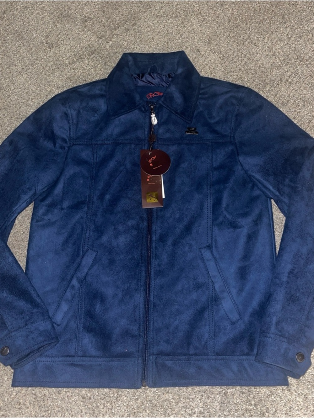 R Rosso Jacket Blue Bomber Blazer Zip Up Jacket Suede Leather Made In Italy NWT